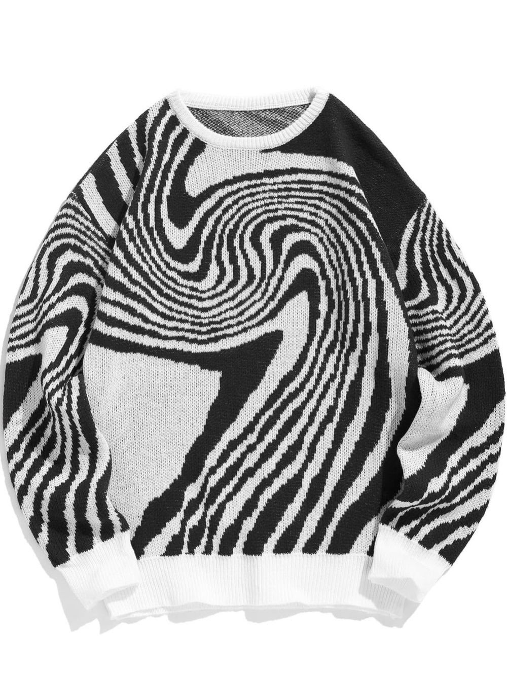 Men's oversized Black & White vortex pattern Crewneck Sweater